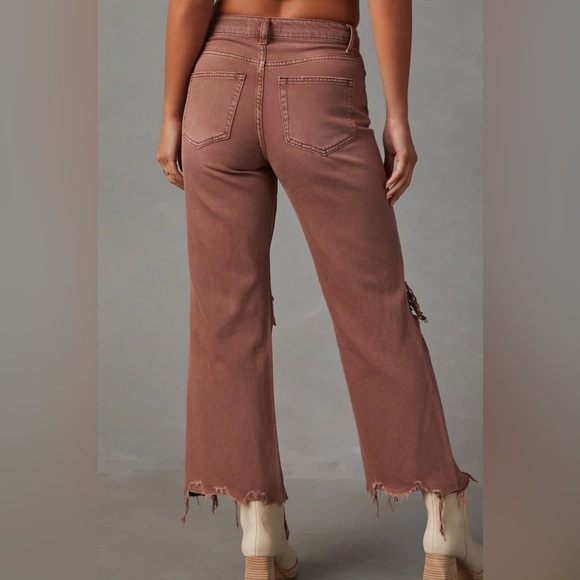 NWT Vervet by Flying Monkey Mauve Cropped Distressed Flare Denim Jeans - Picture 4 of 6